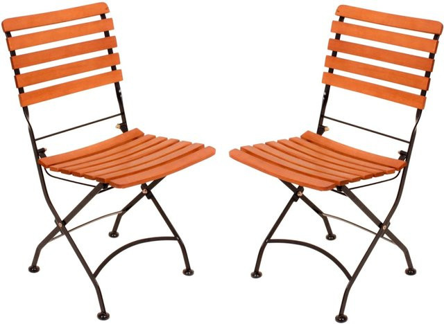 DELUKE Gartenstuhl 2er Set ARVID aus Eukalyptus und Stahl in Hellbraun, wetterfeste Klappstühle für Outdoor und Balkon, B/T/H: 58 x 43 x 90 cm - Bild 1