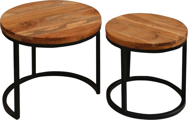 byLIVING Couchtisch SELMA aus Akazie und Metall, rund, Braun/Schwarz, Breite: 50 cm, Höhe: 45 cm, Tiefe: 50 cm - Bild 1