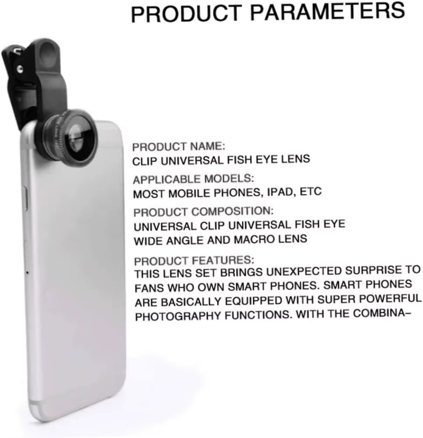 3in1 Fisheye Weitwinkel-Mikrokameraobjektiv mit Zoom und Telefonclip für iPhone und Xiaomi Redmi in Schwarz oder Blau - Bild 4