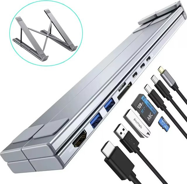 Luxuglow 8-in-1 USB-C Hub mit USB 3.0, TF/SD Kartenleser und PD-Schnellladung aus Legierung für Macbook und Laptop - Bild 1