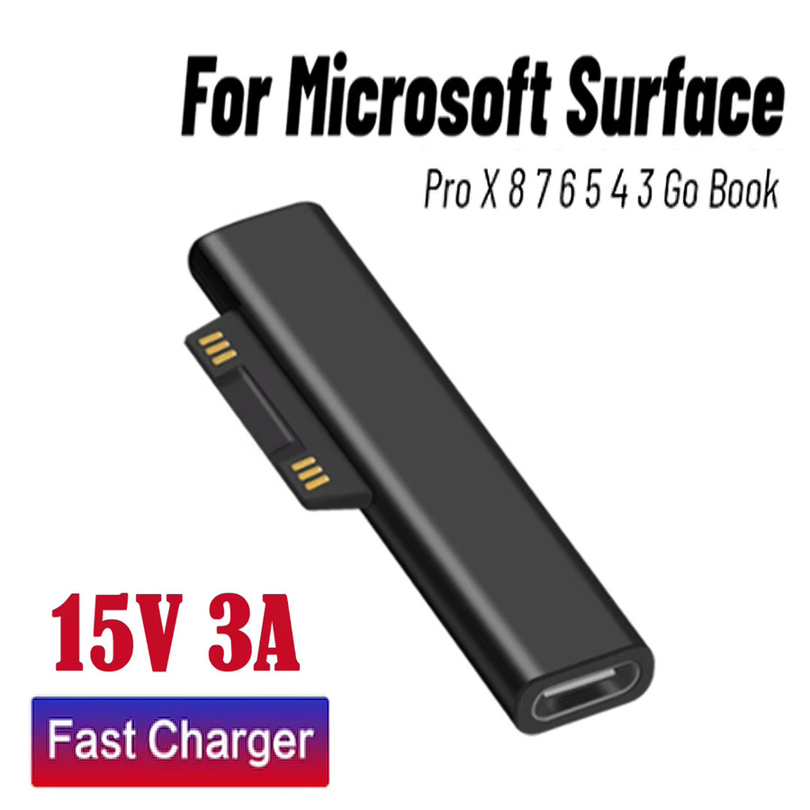 Microsoft Surface Pro X 8 7 6 5 4 Go USB-C PD Magnet-Ladegerät Konverterstecker in Schwarz - Bild 3