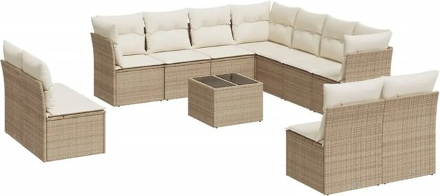 vidaXL 12-teilige Garten-Sofagarnitur aus Poly-Rattan mit Kissen in Beige - Bild 1