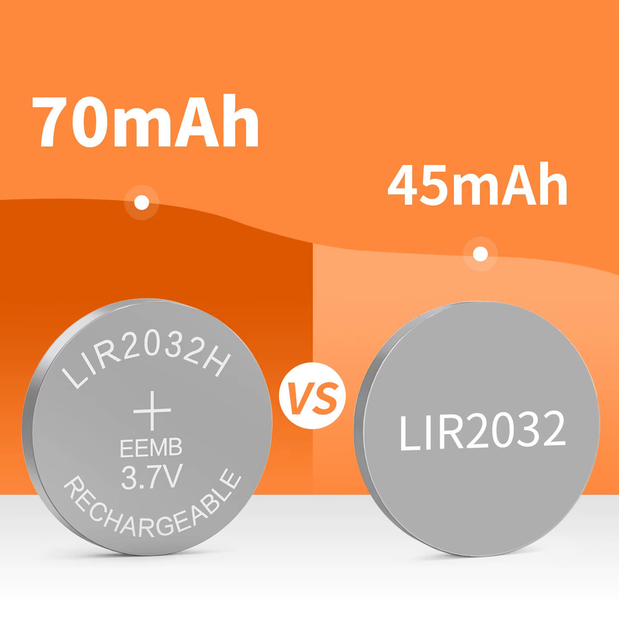 EEMB 4er-Pack LIR2032H Wiederaufladbare Batterien mit Ladegerät-Set, Silberne Hochleistungs-Knopfzellen für Laptop-Motherboard-Backup und Hörgeräte - Bild 2