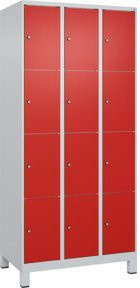 C+P Schließfachschrank Classic PLUS mit 3 Abteilen und Füßen, Farbe Grau mit roter Front, B/T/H: 90 x 50 x 195 cm - Bild 1
