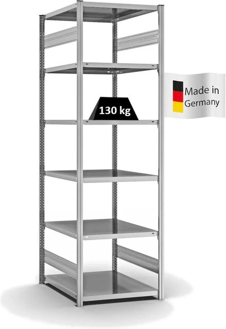 PROREGAL Fachbodenregal Stecksystem T-Profil Light-Duty, verzinkt, Farbe: Silber, H x B x T: 250 x 75 x 80 cm, 6 Ebenen, Fachlast 130 kg, beidseitig nutzbar - Bild 1