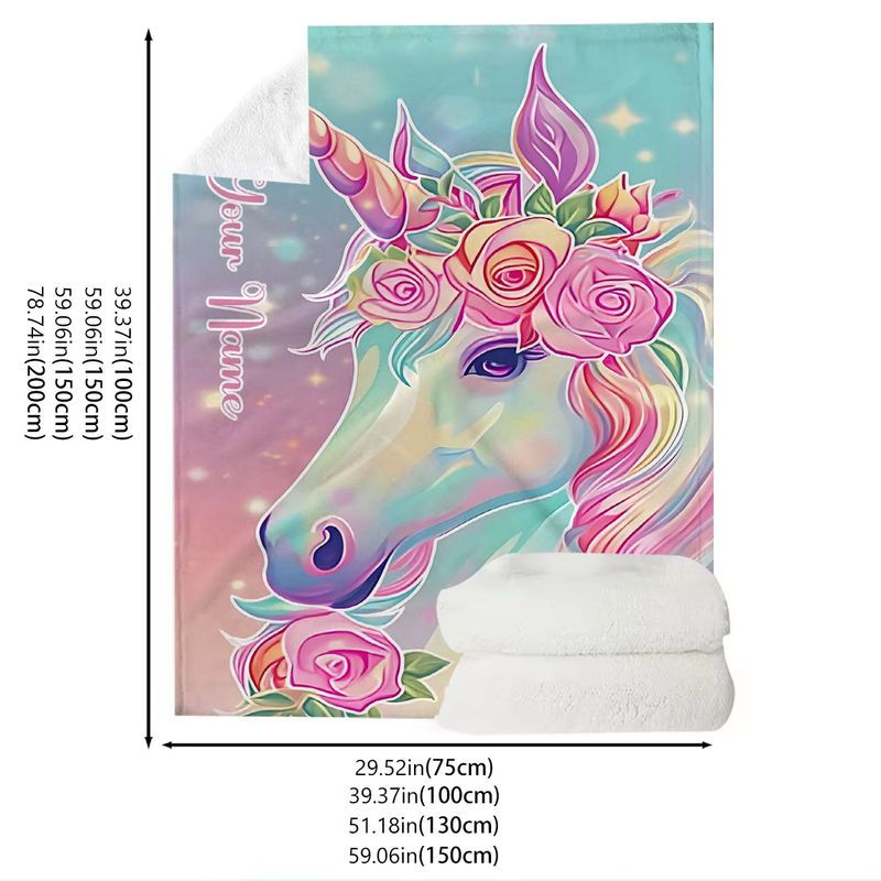 Personalisierte ZIZ Decke mit Namen und Einhornmuster in Rosa und Blau - Bild 2