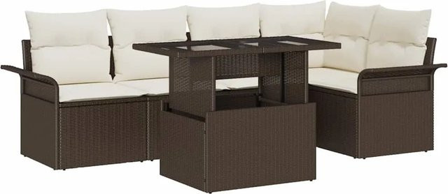 vidaXL Garten-Sofa-Set aus Polyrattan in Braun, 6-teiliges L-Shape Lounge-Set mit Tisch und Kissen - Bild 1