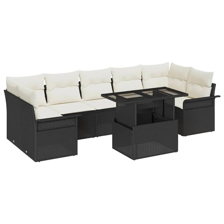 vidaXL Garten-Sofa-Set aus Polyrattan in Schwarz mit Kissen, 8-teiliges L-Shape Lounge-Set für Garten, Terrasse und Balkon - Bild 2