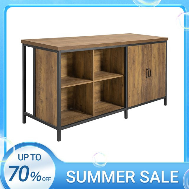 SoBuy Kücheninsel KNL01-F freistehend im Industrie-Design, Küchenschrank Sideboard in Braun, B/T/H: 170 x 89 x 60 cm - Bild 1