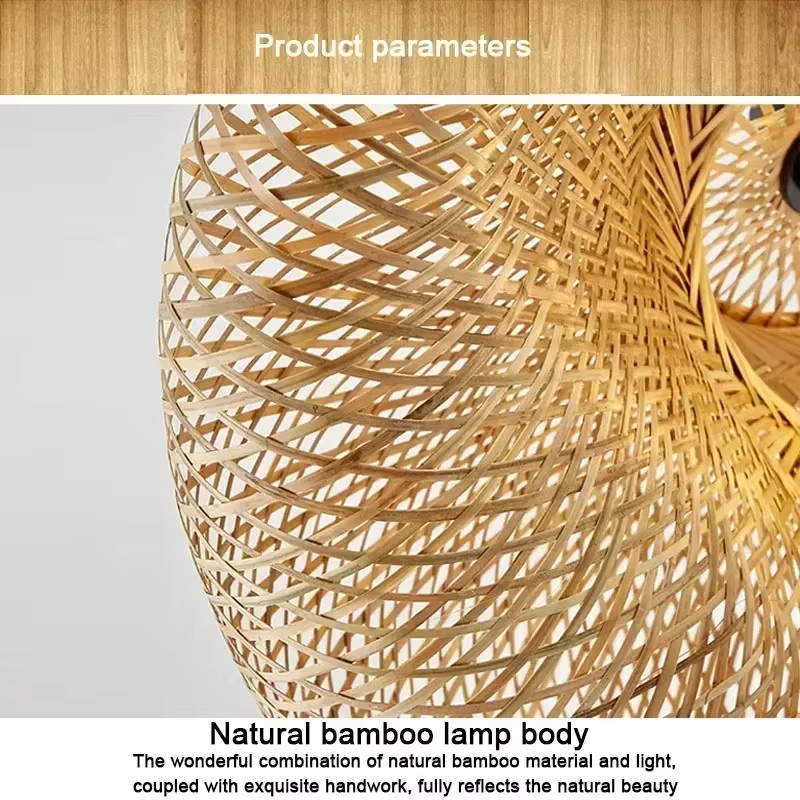 YANKE LED-Pendelleuchte aus handgefertigtem Bambus und Rattan in Braun, Vintage Boho Design für Wohnzimmer und Küche - Bild 4