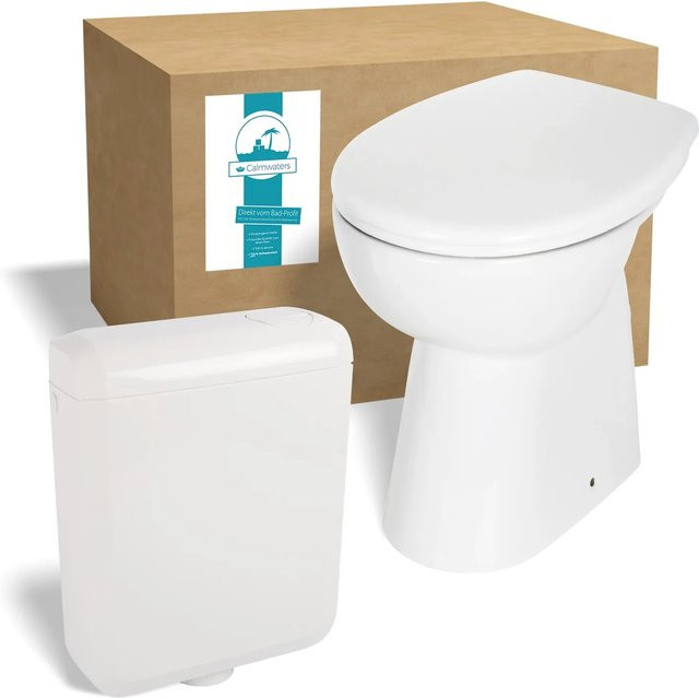 Calmwaters Elements Wellness Stand-WC Set in Weiß mit spülrandlosem Design, WC-Sitz mit Soft-Close und Spülkasten, Comfort Height 7cm Erhöht - Bild 1