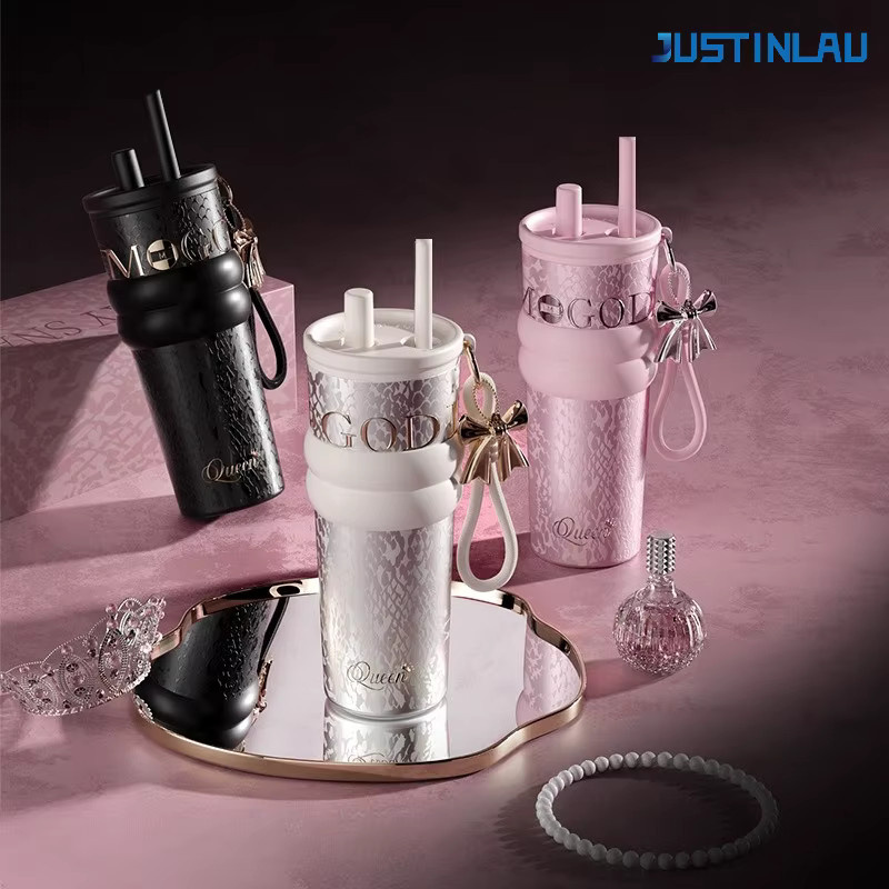 JUSTINLAU Aurora Goddess Thermosbecher mit Keramikbeschichtung und Strohhalm, Farbe: Weiß, 710 ml - Bild 1