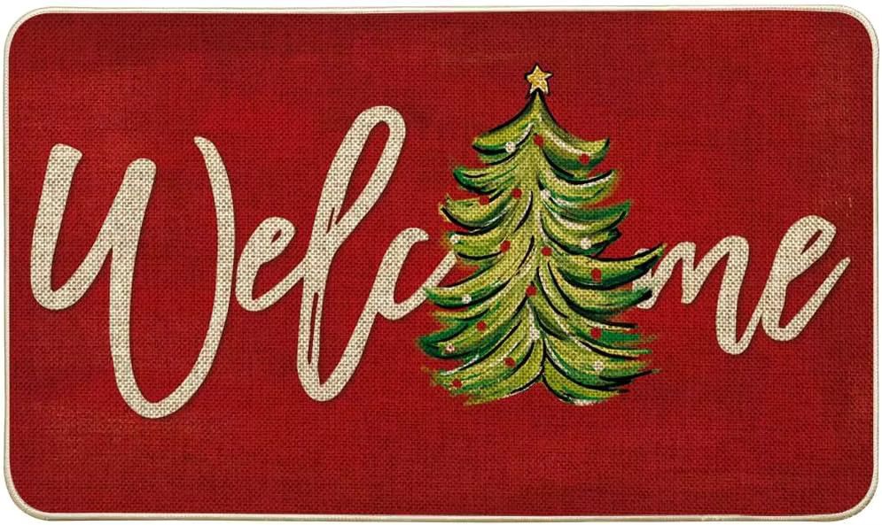 VIKAMA Weihnachts-Fußmatte mit Weihnachtsbaum Design in Rot, rutschfest und wasserdicht - Bild 3