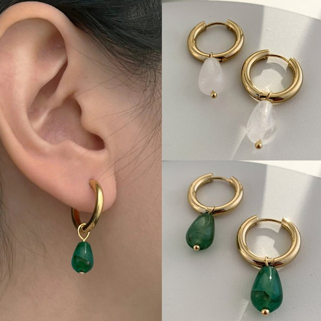 Erpels Ohrringe, Edelstahl, 18K vergoldet, grüne Natursteine, Damen - Bild 1