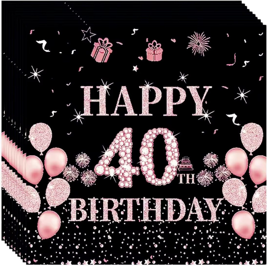 20 Stück Einweg Servietten zum 40. Geburtstag in Schwarz und Rose Gold aus Papier - Bild 3