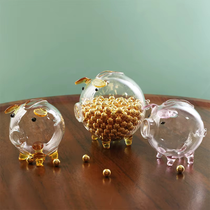 JETTING Mini-Schwein-Spardose aus Glas in Gold und Transparent als dekorative Münzbank - Bild 2