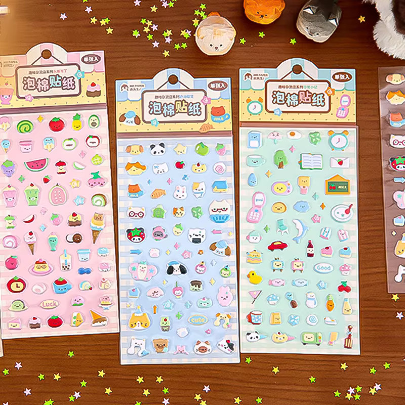 Mr.Paper 4 Packungen 3D Puffy Sticker mit niedlichen Kawaii Lebensmittel- und Tier-Motiven in Multicolour für Journal, Scrapbooking und DIY Tagebuch - Bild 1