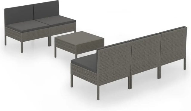 vidaXL 6-tlg Garten-Lounge-Set aus PE-Rattan mit Polstern in Grau/Anthrazit - Bild 1