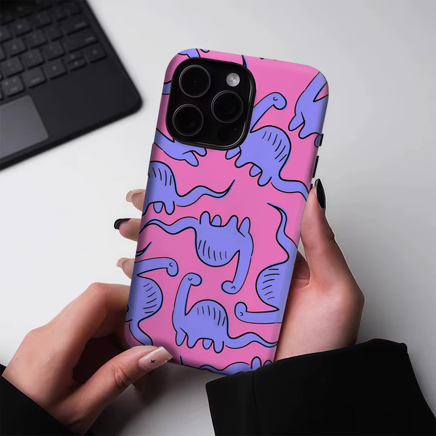 Robuste Handyhülle mit Dinosaurier-Muster für iPhone 13 bis iPhone 17 Pro Max Plus, ein- und doppelschichtig, Multicolor - Bild 3