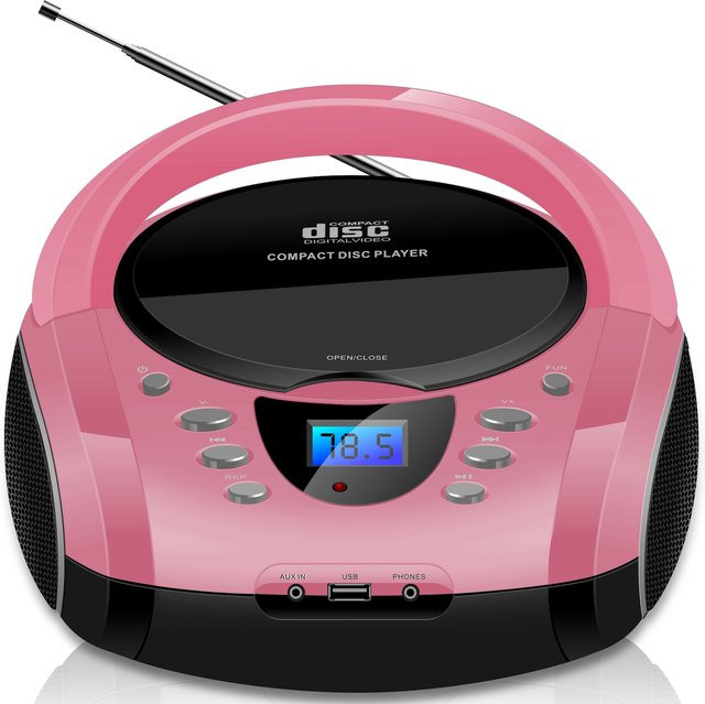 Cyberlux Tragbarer CD-Player Boombox mit Radio, Bluetooth und USB in Pink - Bild 1