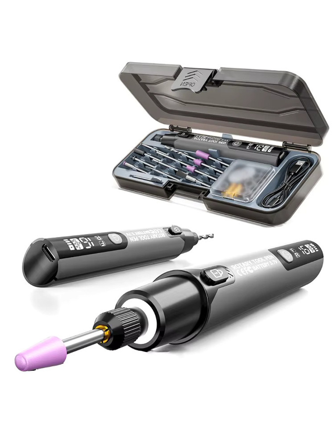 Dreamburgh Elektrische Mini-Schleifmaschine in Grau mit LED-Anzeige, USB-Handbohrmaschine mit 16000 U/min und 6-stufiger Einstellung für Gravur, Schnitzen und Polieren - Bild 7