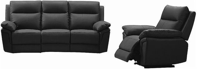 Vente-unique Couchgarnitur Pakita aus Büffelleder mit 3-Sitzer und Sessel in Schwarz, B: 208 cm, T: 98 cm, H: 102 cm - Bild 1
