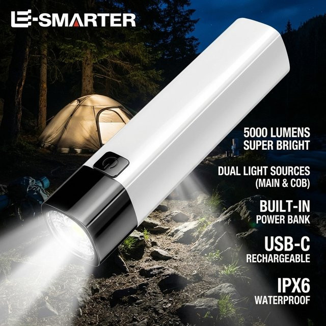ESMARTER Mini-LED-Taschenlampe in Weiß mit hoher Reichweite und wasserdichter Außenbeleuchtung - Bild 1