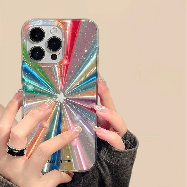 KASONPAI Silikon Handyhülle mit buntem Regenbogen-Sterne-Glitzer für iPhone 11 12 13 14 15 16 17 Pro Max Plus, stoßfeste Rückseite, Multicolour - Bild 1