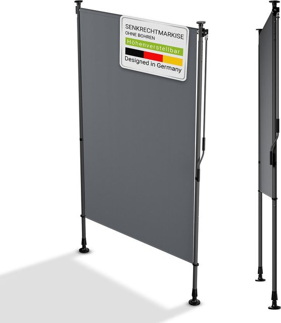Juskys Senkrechtmarkise Barbados Sonnenschutz höhenverstellbar ohne Bohren Grau B: 120 cm, H: 310 cm - Bild 1