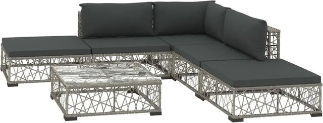 vidaXL 6-tlg Garten-Lounge-Set aus Poly Rattan in Grau mit Auflagen und Metallgestell - Bild 1