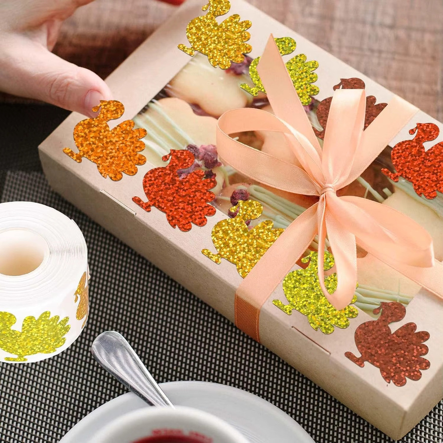 TYFYO Herbst Thanksgiving Aufkleber mit glitzerndem Laser-Truthahn in 5 Farben, 500 Stück, Durchmesser: 3,048 cm - Bild 4