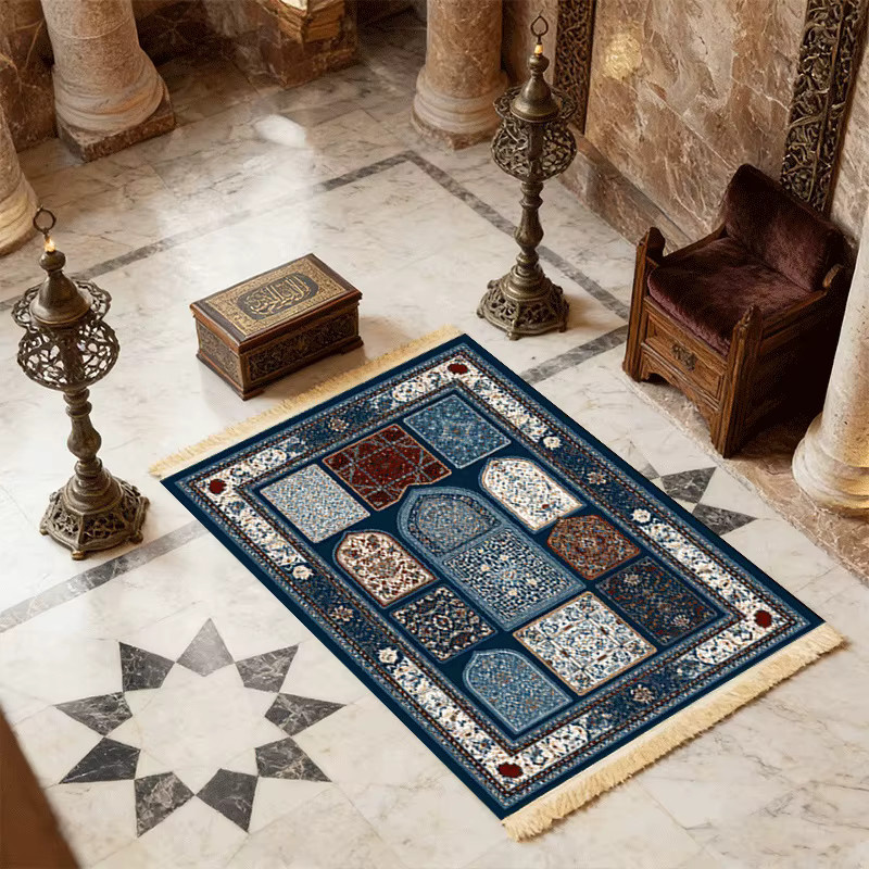 VIKAMA Persischer Gebetsteppich mit Patchwork-Muster, Waschbarer Islamischer Gebetsteppich im Orientalischen Design für Zuhause und Reisen - Bild 5