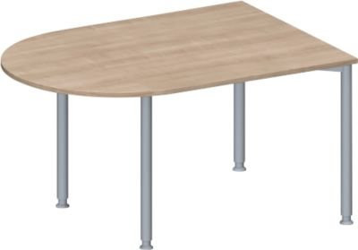 Schäfer Shop Genius Konferenztisch MODENA FLEX in Halbkreisform mit 4-Fuß Rundrohr, Eiche Dekor und Weißaluminium, B: 140 cm, T: 100 cm, H: 72-84 cm
