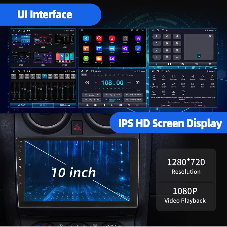ESSGOO 10 Zoll Doppel-DIN Universal Autoradio in Schwarz mit 32GB Speicher, IPS-Bildschirm, Wireless CarPlay, Android Auto, GPS, WiFi und USB - Bild 2