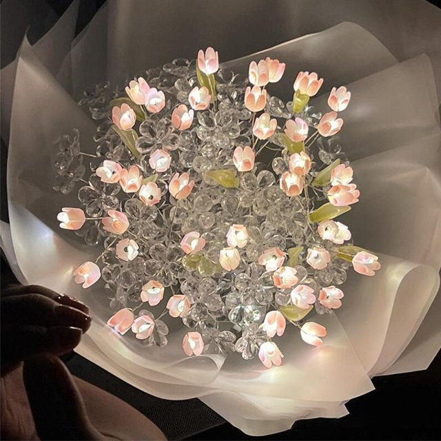 GoolRC Leuchtendes Tulpen Bouquet mit Lichterkette in Pink als DIY Kunstblumen-Dekoration - Bild 1