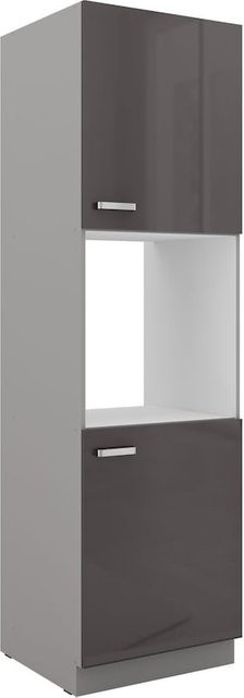 Küchen Hochschrank Grey Bianca in Grau Hochglanz mit Einlegeböden und offenen Regalfächern, Breite: 60 cm - Bild 1