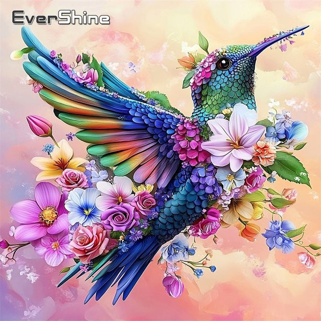 EverShine DIY Diamant-Mosaik-Stickerei mit floralem Vogel-Motiv in Multicolour, B/H: 20 x 20 cm - Bild 1
