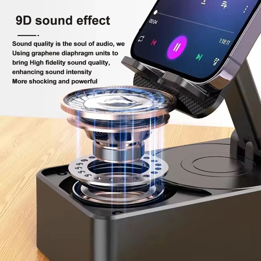KEBIDUMEI 3-in-1 Bluetooth-Lautsprecher und Handyhalterung mit Ladestation in Schwarz - Bild 5