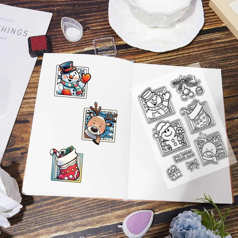 Wiederverwendbarer transparenter Silikon-Siegelstempel für Weihnachtsdekoration mit Motiven wie Weihnachtsschneemann, Lebkuchenmann, Rentier und Holly - Bild 4
