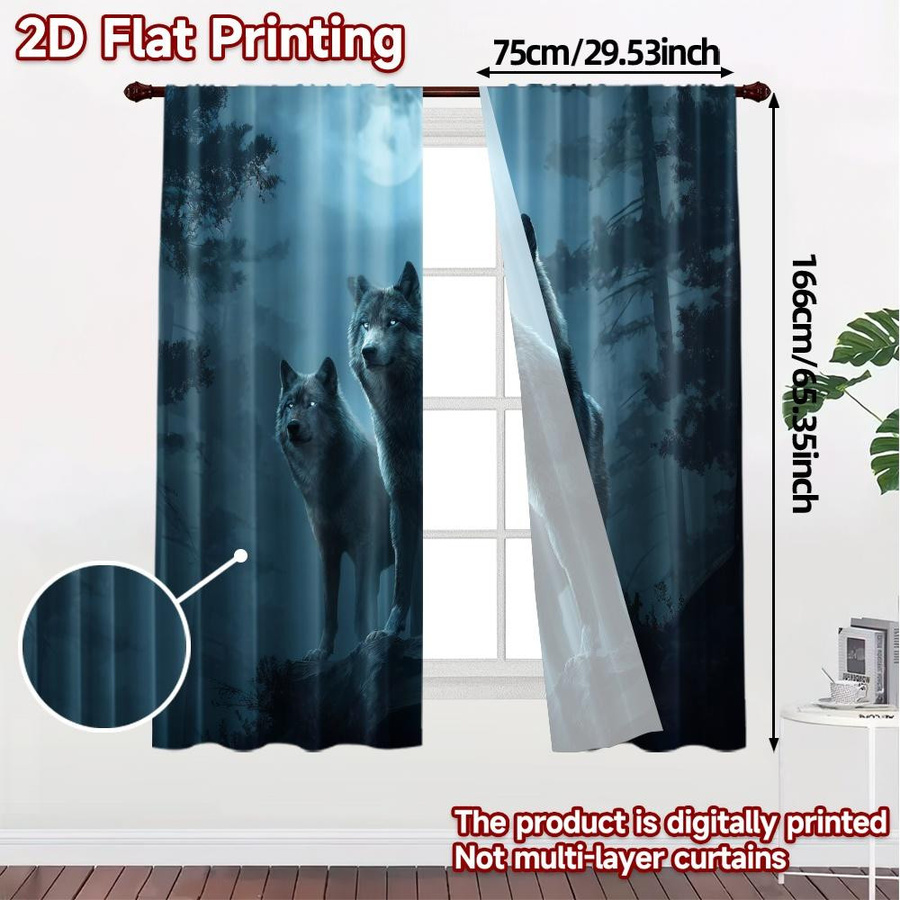 Set aus 2 modernen Polyester-Druckvorhängen mit Mondlichtwölfe-Motiv von Tonnika Chen, Breite: 100 cm, Höhe: 70 cm - Bild 3