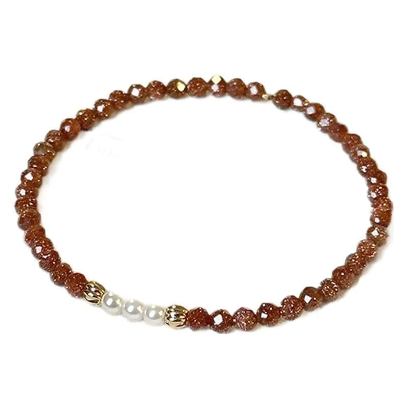 Minar Unusual Armband, 3 mm Naturstein-Perlenstrang, 14 Karat vergoldetes Kupfer, Damen - Bild 4