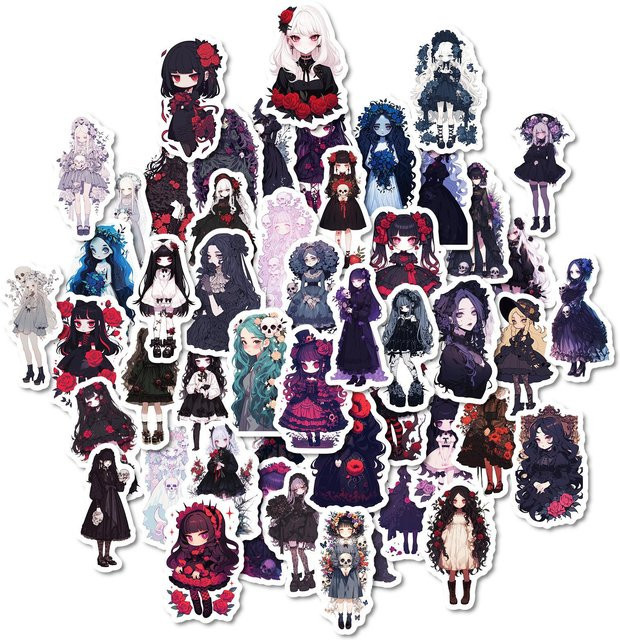 50 Goth Lolita Cartoon Graffiti Aufkleber im Rose Girl Gothic Style, Mehrfarbig - Bild 1