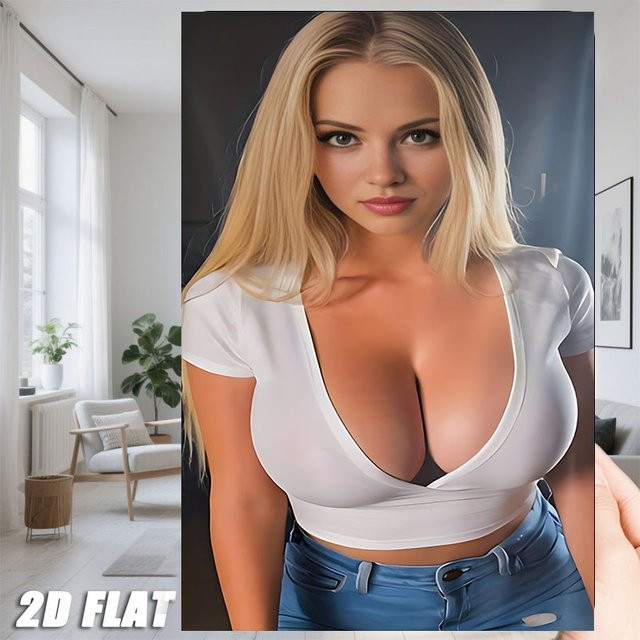 HELLOYOUNG Metallschild Wandkunst Porträt einer blonden Frau im weißen Crop-Top und Jeans, Mehrfarbig - Bild 1