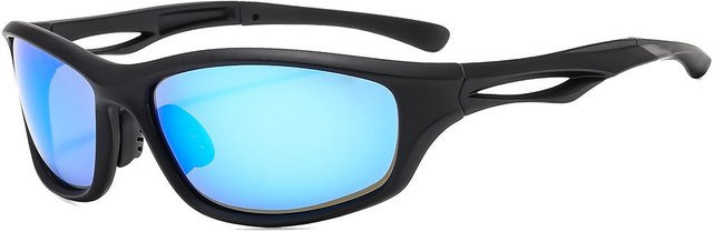 Techsuit 9309 Sportsonnenbrille, Unisex, Vollrand, rechteckig, schwarz blau, polarisiert - Bild 1