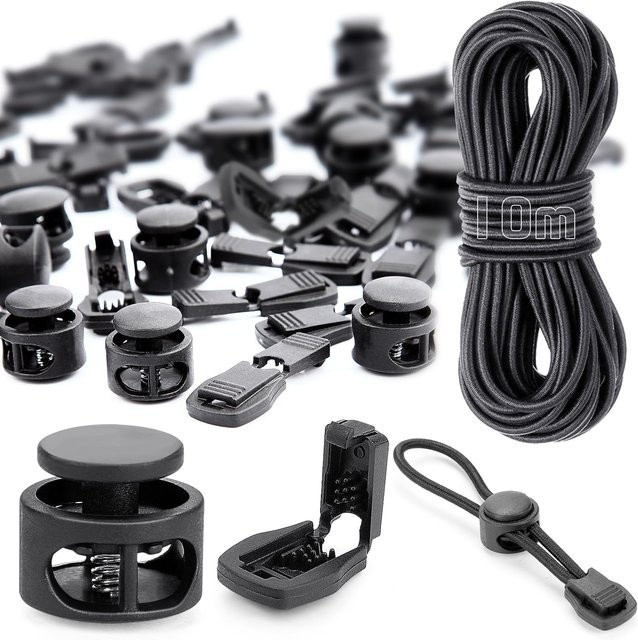 Cord Lock Kunststoff Feder Toggle Stopper mit elastischem Knebel für Kordeln und Schnürsenkel in Schwarz und Gold - Bild 1