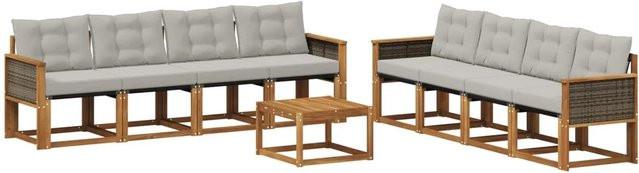 vidaXL Outdoor-Sofagarnitur aus massivem Akazienholz mit Textilene und Kissen in Hellgrau - Bild 1