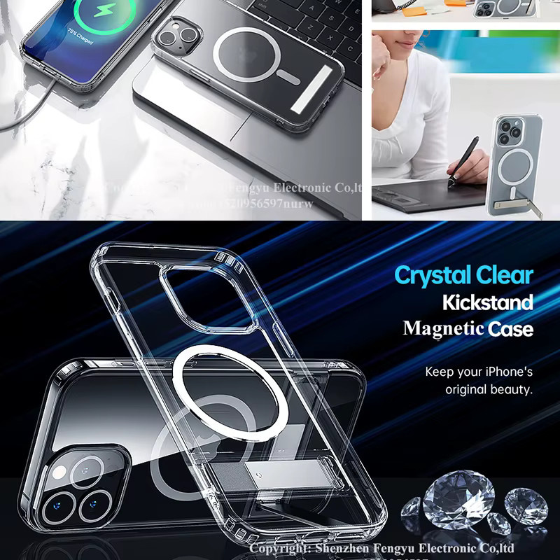 UYUXIO Magnetische Handyhülle mit Ständer in Transparent für iPhone 17 Pro Max, 16, 15, 13 Mini und 12 - Bild 2