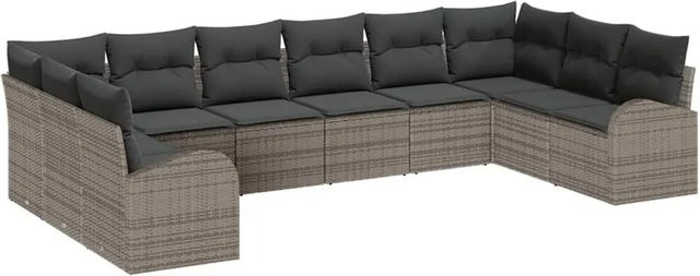 vidaXL 10-teiliges Poly-Rattan Sofa Set in U-Form mit Kissen und integriertem Stauraum, Grau - Bild 1