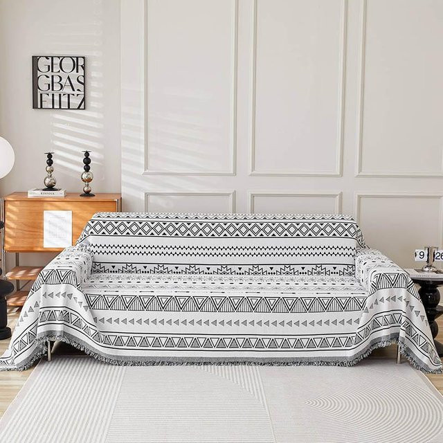 Chenille-Sofabezug Regenbogen-Linien in Multicolour und Weiß, universeller Couch-Bezug aus Polyester, B/B: 180 x 130 cm - Bild 1
