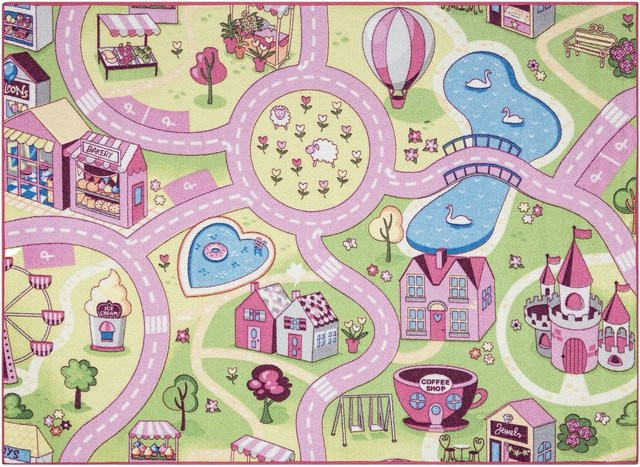 RugsX Teppich Rebel Roads VG17791 Rosa, B: 95 cm, L: 133 cm, Kinderzimmer-Teppich aus Nylon, rutschfest und waschbar - Bild 1